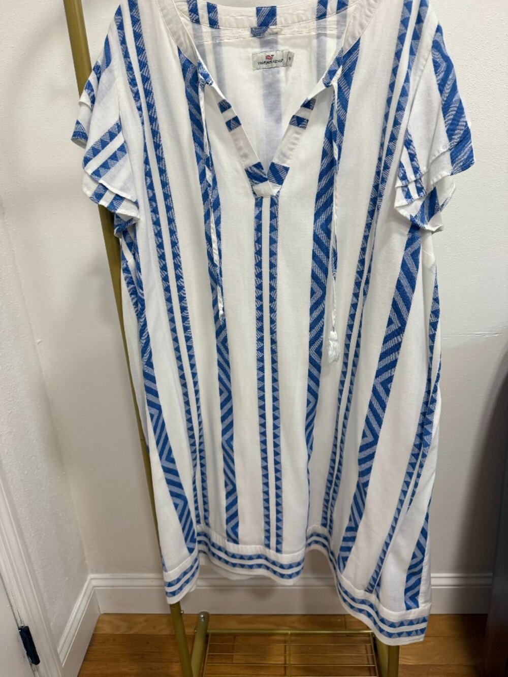 Vineyard Vines 3X Blue White Geometric Tassel Swim Cover Up Tunic
